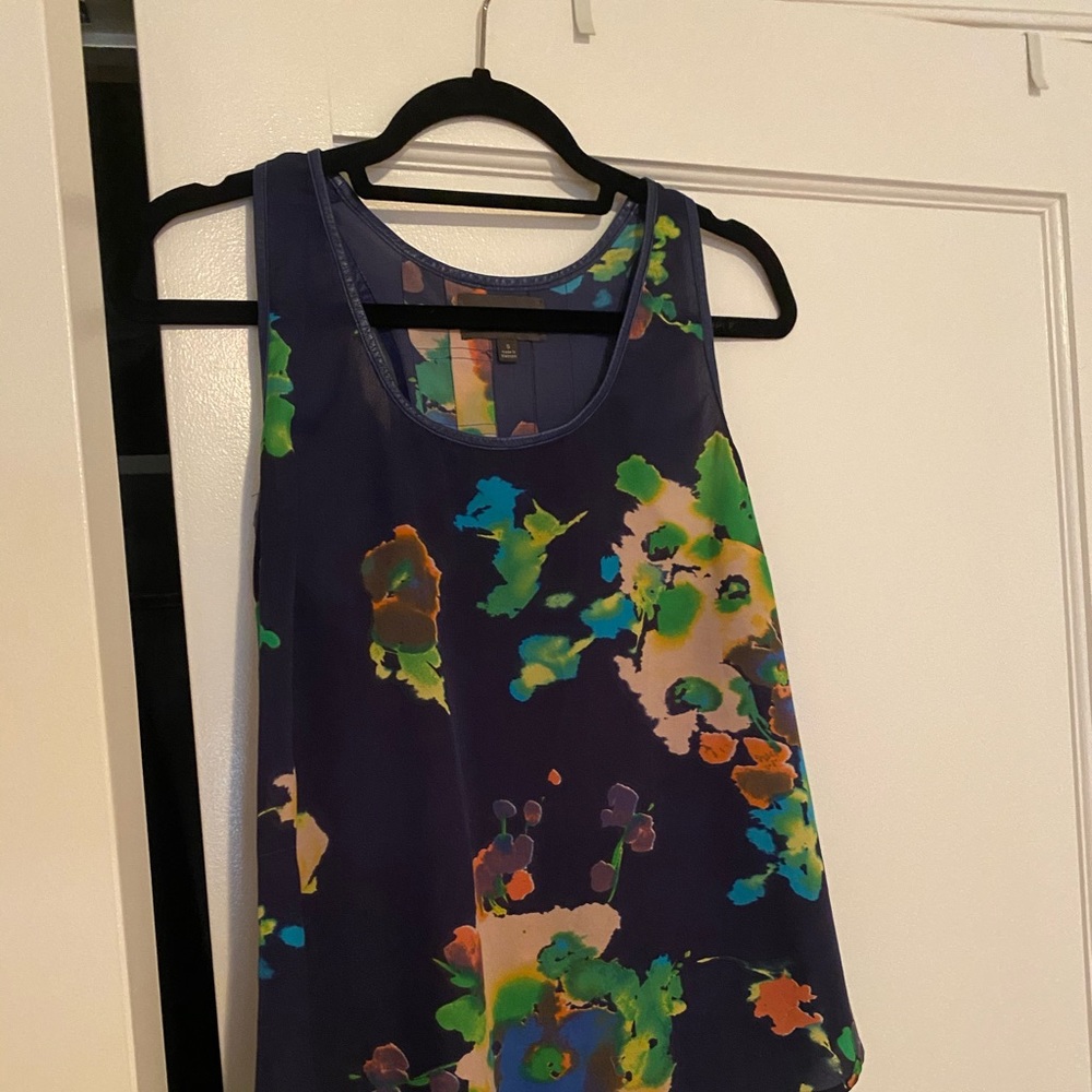 Floral blouse with leather trim